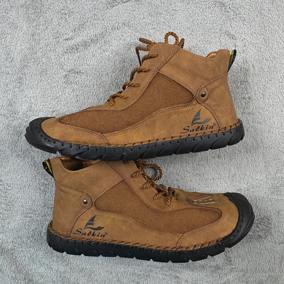 Salkin USA Mens Tan Leather Whipstitch Chukka Boots Brown 2108.47 Size 11-12 - Picture 4 of 12